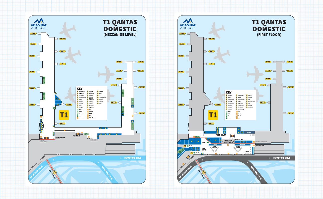 Melbourne Airport Terminal 1 Qantas Domestic maps.