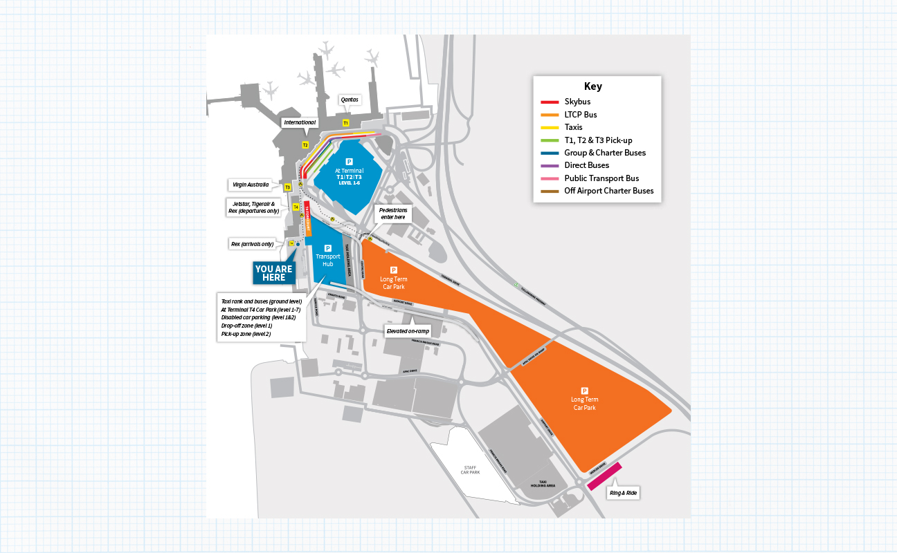 Wayfinding map of Melbourne Airport.