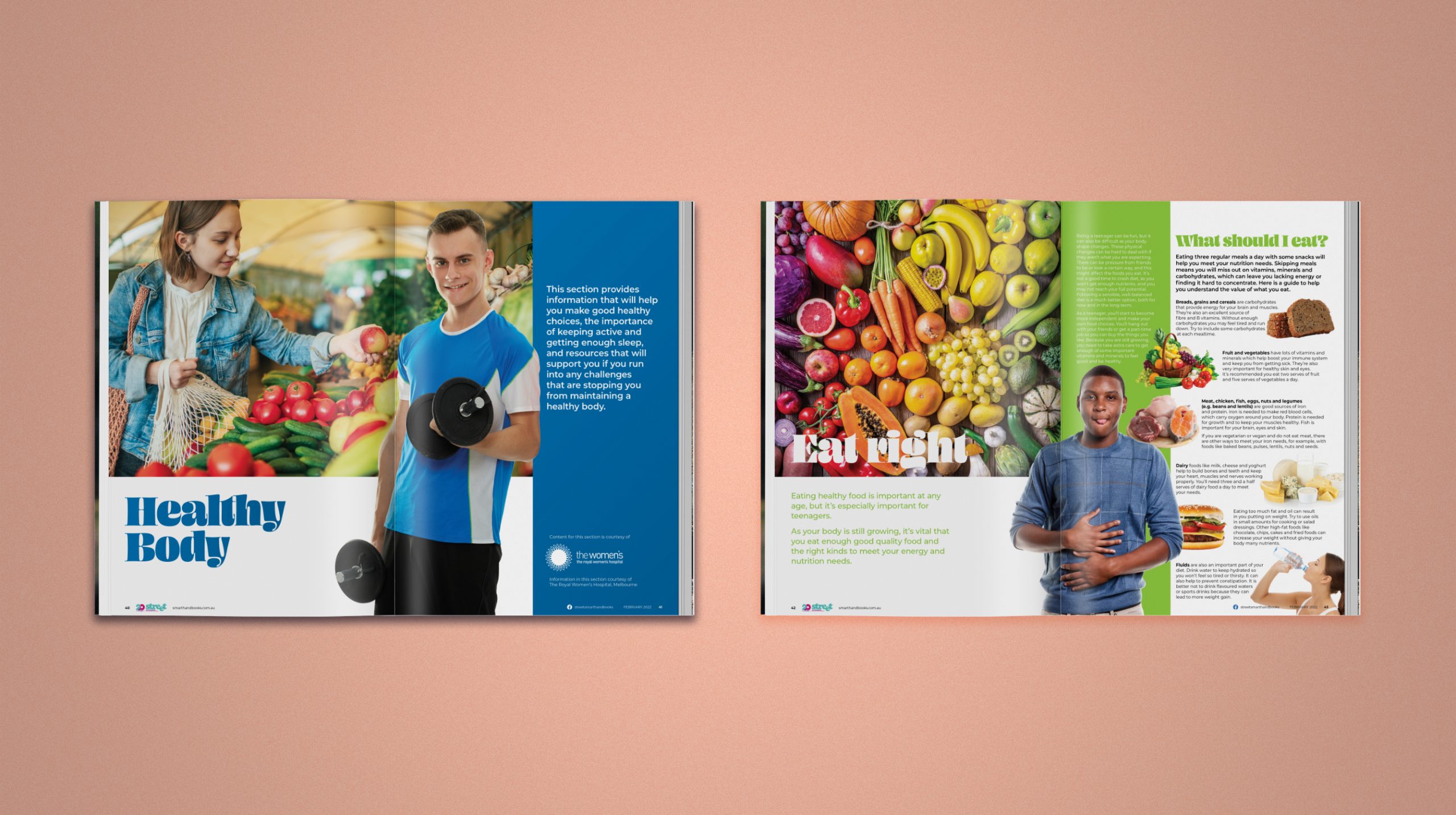 Interior spreads from the Streetsmart Handbook chapter on Healthy Body.