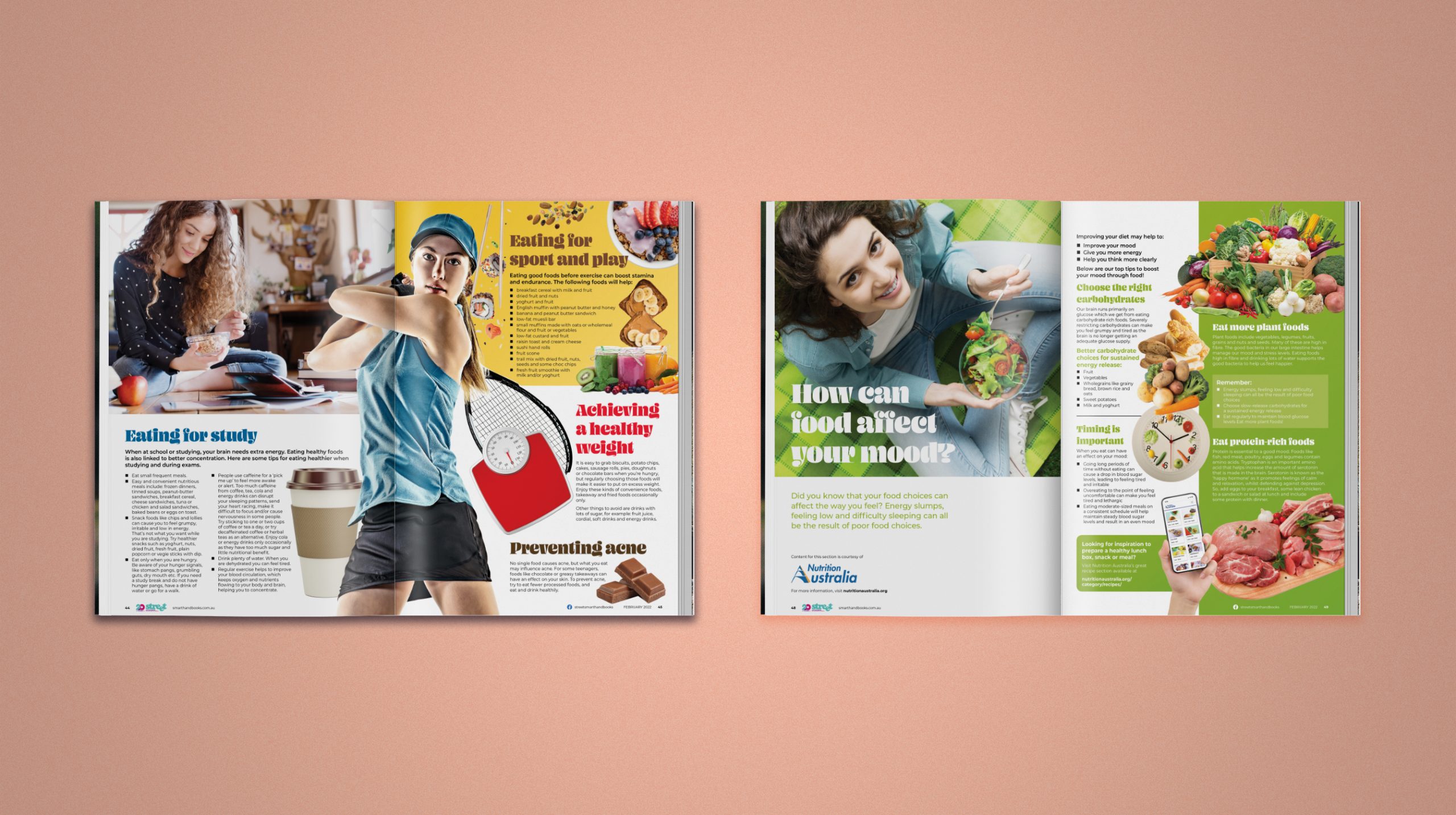 Interior spreads from the Streetsmart Handbook chapter on Eating Well.